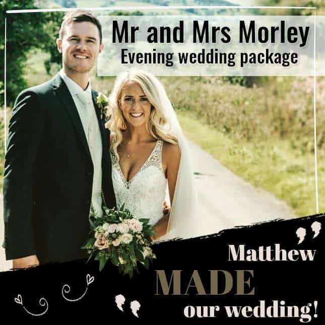 A happy couple reviewing their wedding guitarist.